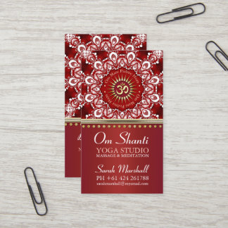Tarjeta De Visita Curar Om Shanti Red White Mandala Yoga Business