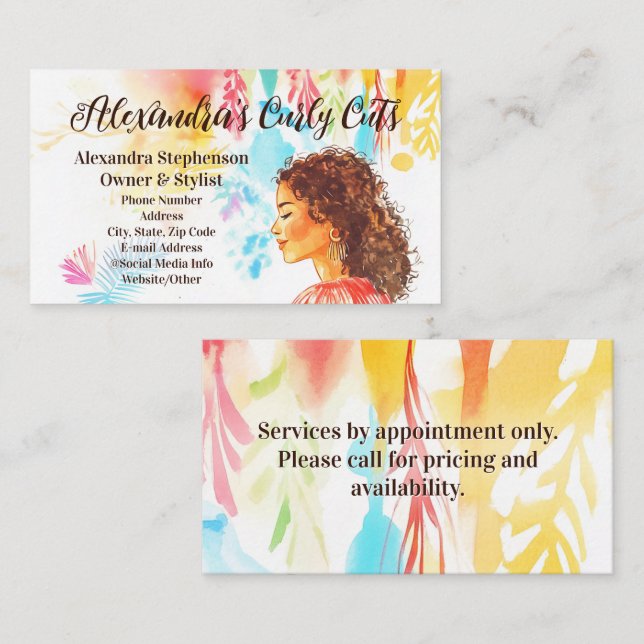 Tarjeta De Visita Curly Hair Hairstylist Natural Hair Salon (Anverso / Reverso)