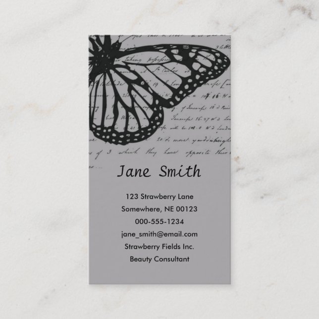 Tarjeta de visita cursiva de la mariposa (Anverso)