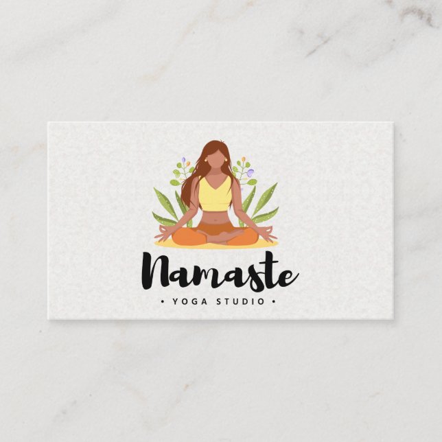 Tarjeta De Visita Cursiva de Namaste | Mujer meditando Ilustracion (Anverso)