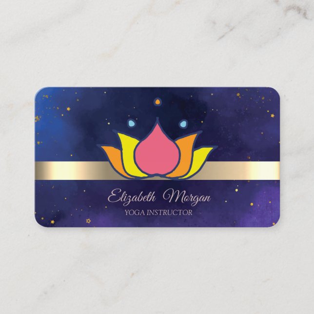 Tarjeta De Visita Curso de oro Lotus Flor Azul Yoga Instructor (Anverso)