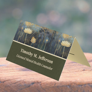 Tarjeta De Visita Curso de Psicólogo Soñador Crema Floral Verde
