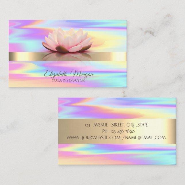 Tarjeta De Visita Curso Holorapic Gold Stripe Lotus Flower Yoga Inst (Anverso / Reverso)