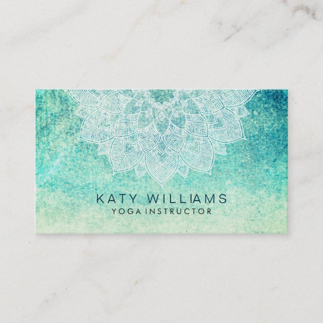 Tarjeta De Visita Curso Turquoise Yoga Instructor Lotus Flor (Anverso)