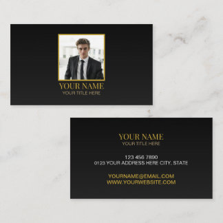 Tarjeta De Visita Custom All Black and Gold Best Luxury Photo Name
