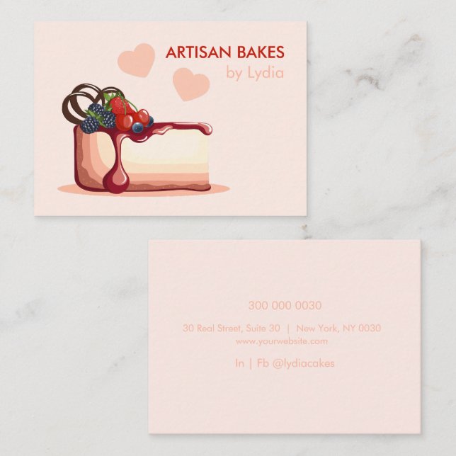 Tarjeta De Visita Custom Artisan Bakery Business Card with Cake (Anverso / Reverso)