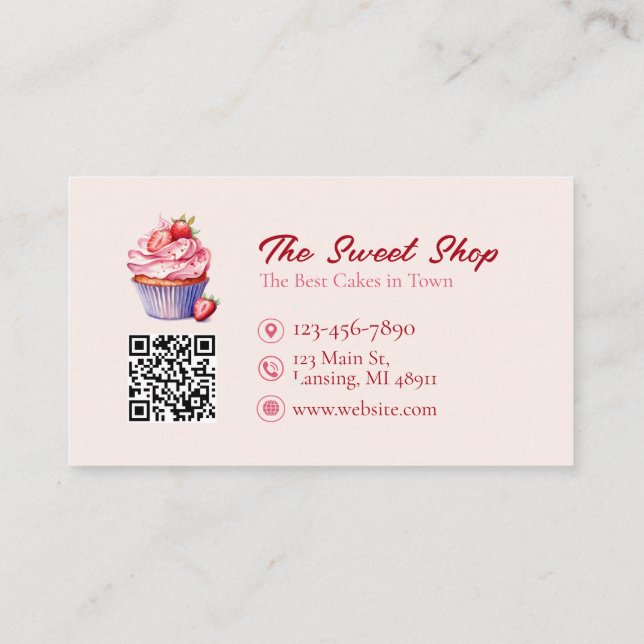 Tarjeta De Visita Custom Bakery Business Card with QR Code  (Reverso)