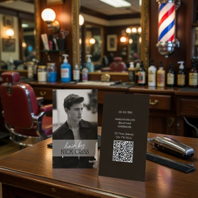 Tarjeta De Visita Custom Barber Contact Card with QR Code (Subido por el creador)