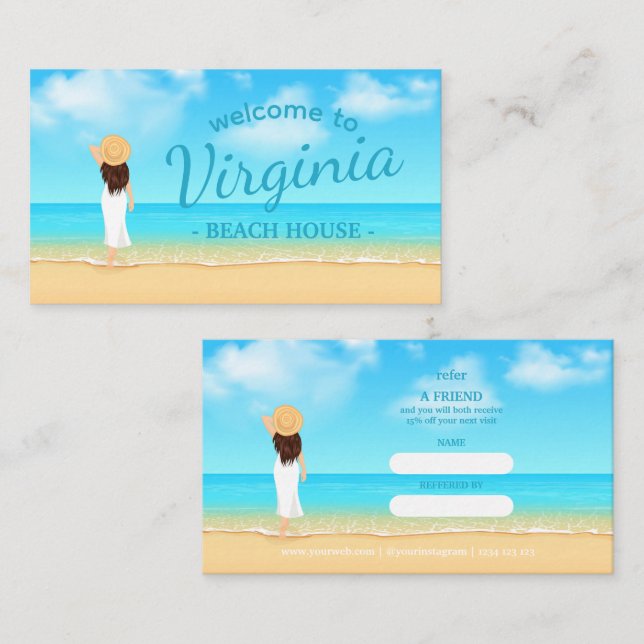 Tarjeta De Visita Custom Beach House Referral Card  (Anverso / Reverso)