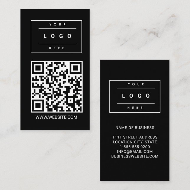 Tarjeta De Visita Custom Black Business Logo and Website QR Code (Anverso / Reverso)
