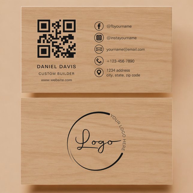 Tarjeta De Visita Custom Builder Wood Professional QR Code (Subido por el creador)
