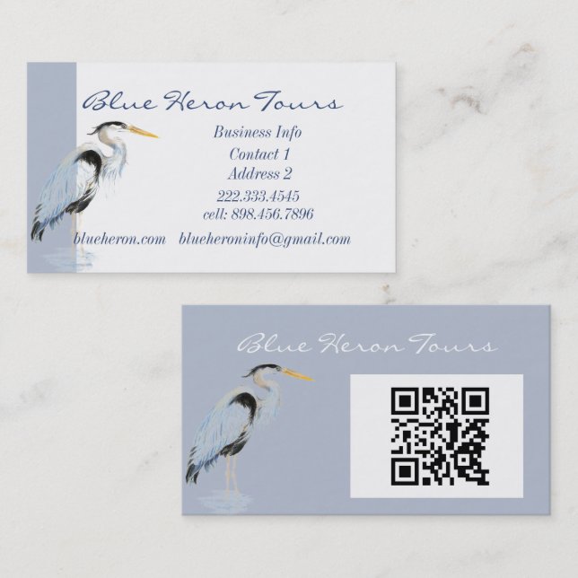 Tarjeta De Visita Custom Business Great Blue Heron Bird QR Code (Anverso / Reverso)