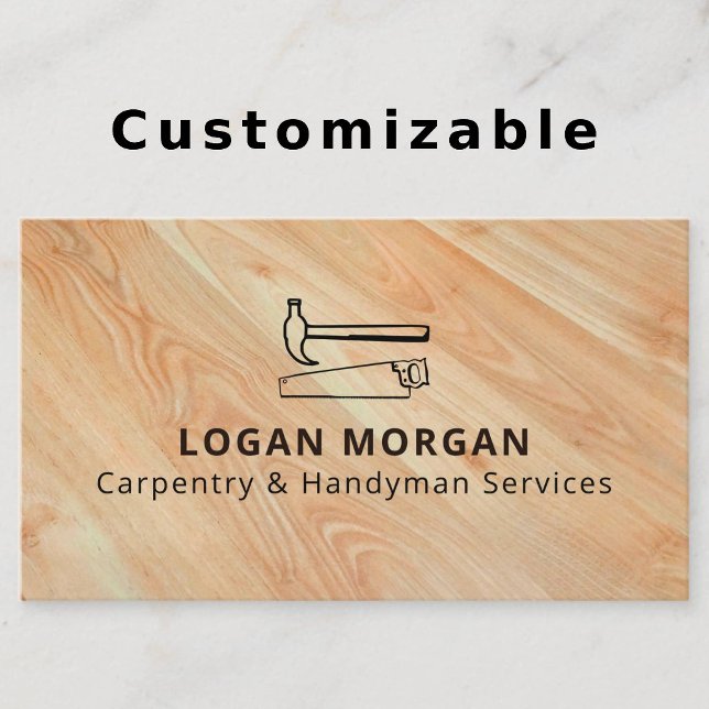 Tarjeta De Visita Custom Carpentry Handyman Wood Tools Modern (Subido por el creador)