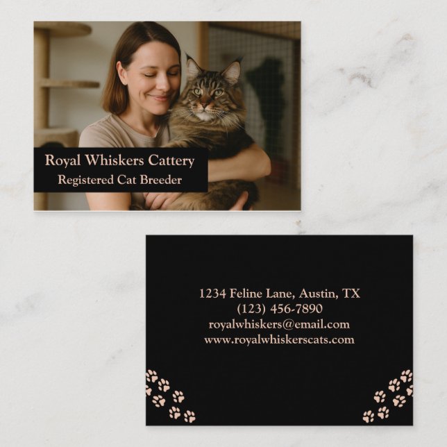Tarjeta De Visita Custom Cat Breeder Business Card with Photo  (Anverso / Reverso)