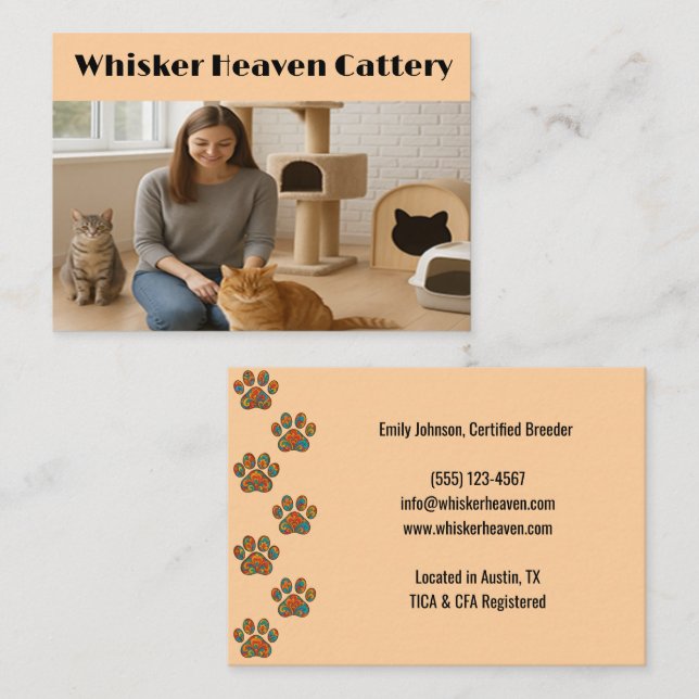 Tarjeta De Visita Custom Cattery Business Card with Photo  (Anverso / Reverso)