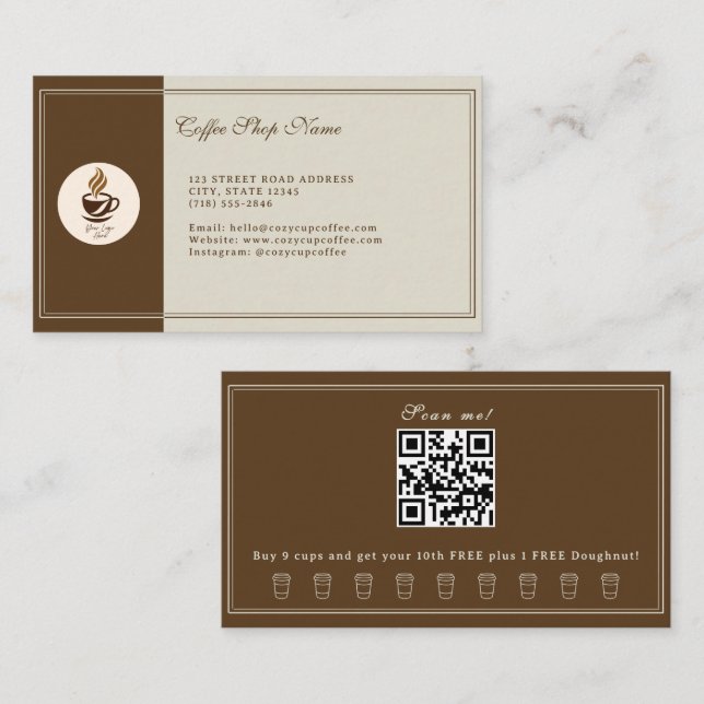 Tarjeta De Visita Custom Coffee Shop Business Card – Personalized  (Anverso / Reverso)