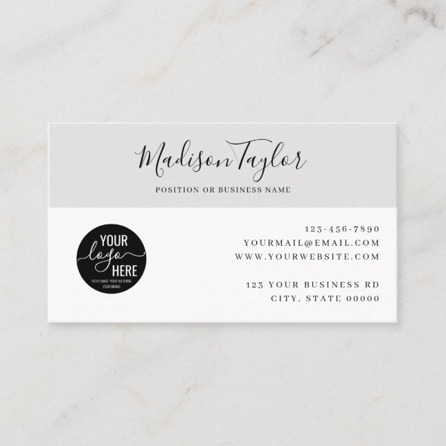 Tarjeta De Visita Custom Company Logo QR Code Simple Feminine Gray (Anverso)