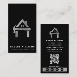 Tarjeta De Visita Custom Construction Black Silver Home Building Lux