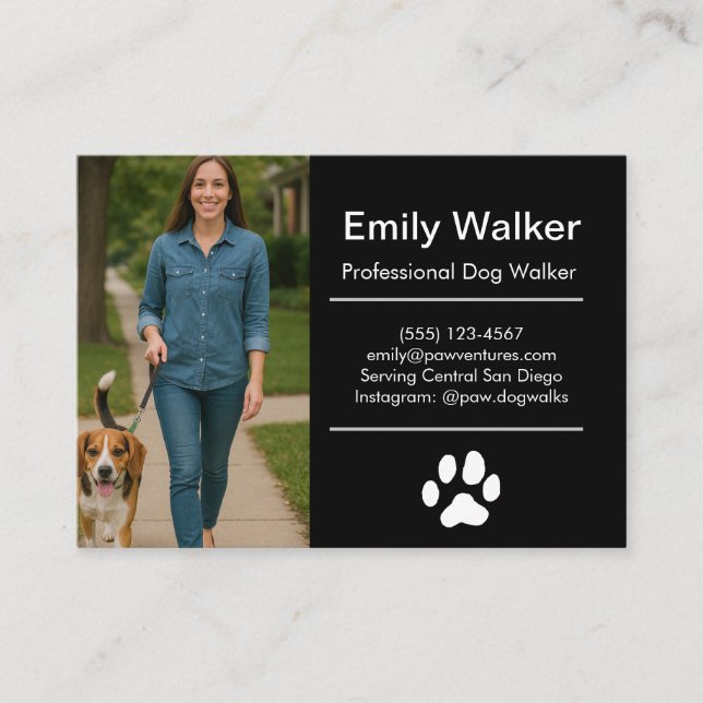 Tarjeta De Visita Custom Dog Walker Business Card with Photo  (Anverso)