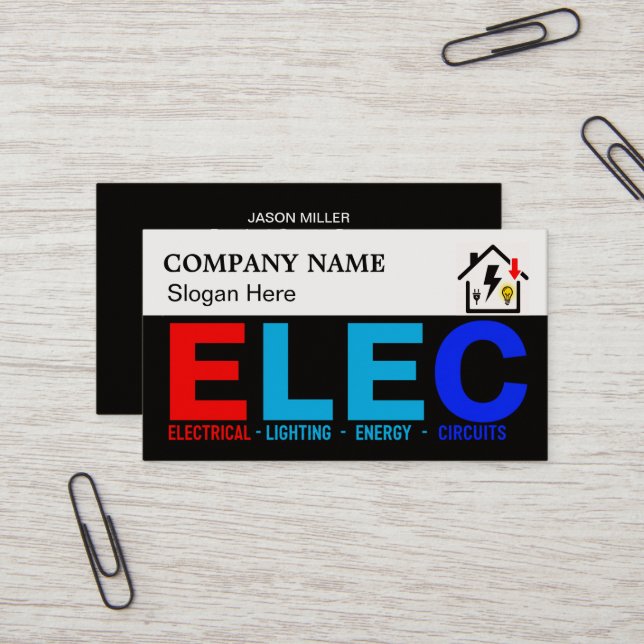 Tarjeta De Visita Custom Electrician Business Card with Company Logo (Anverso/Reverso In Situ)