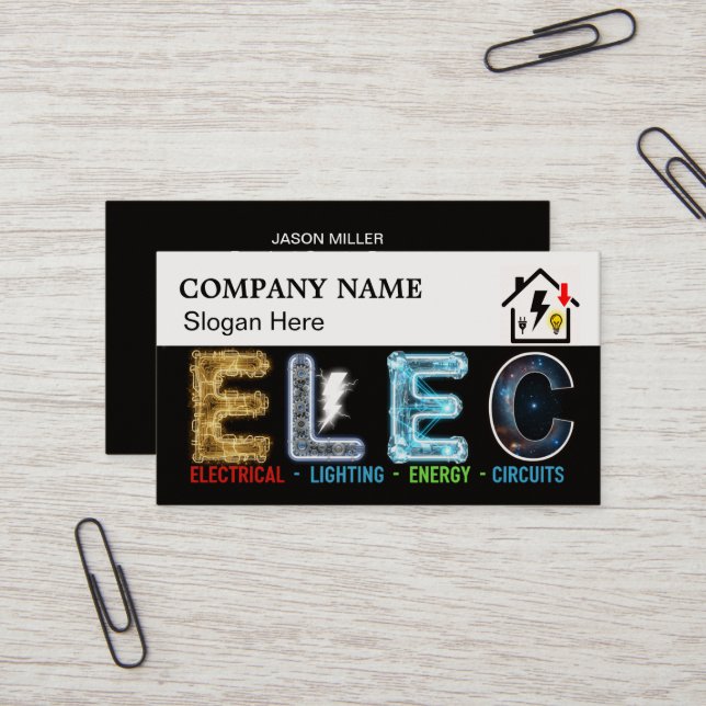 Tarjeta De Visita Custom Electrician Business Card with Company Logo (Anverso/Reverso In Situ)