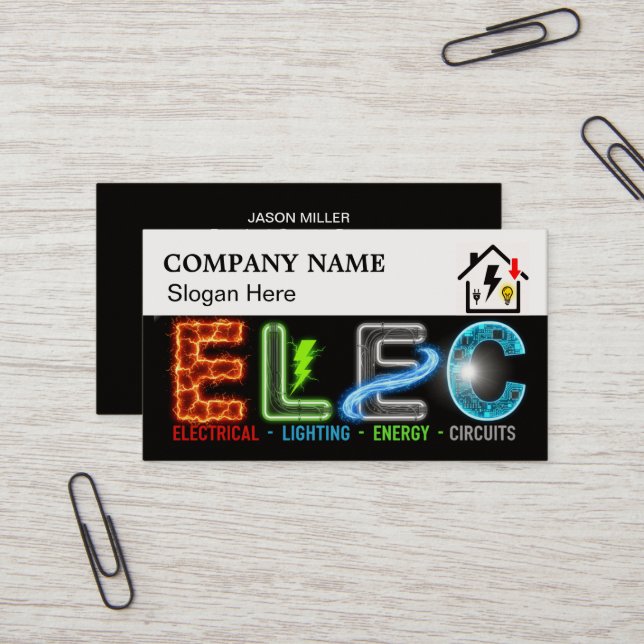 Tarjeta De Visita Custom Electrician Business Card with Company Logo (Anverso/Reverso In Situ)
