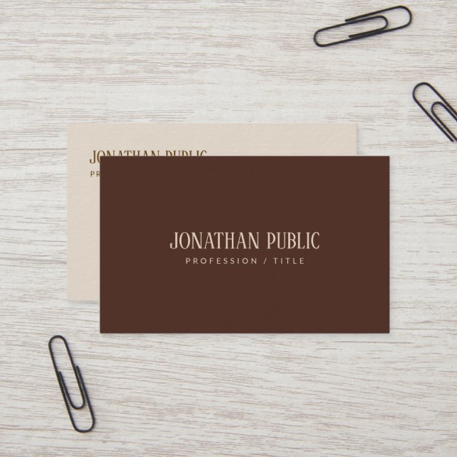 Tarjeta De Visita Custom Elegant Brown & Beige Template Luxury Thick (Anverso/Reverso In Situ)