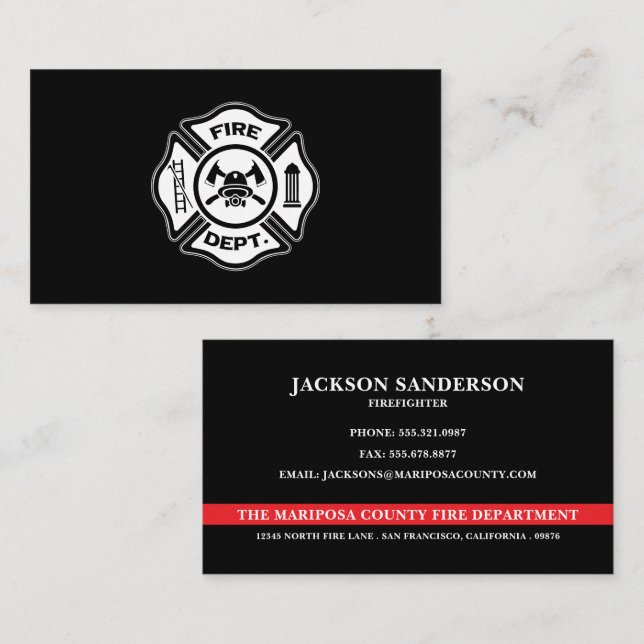 Tarjeta De Visita Custom Firefighter Fire Department Logo (Anverso / Reverso)