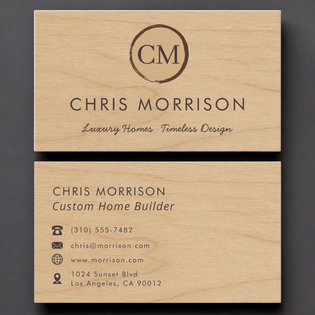 Tarjeta De Visita Custom Home Builder Wood Monogram Professional (Subido por el creador)