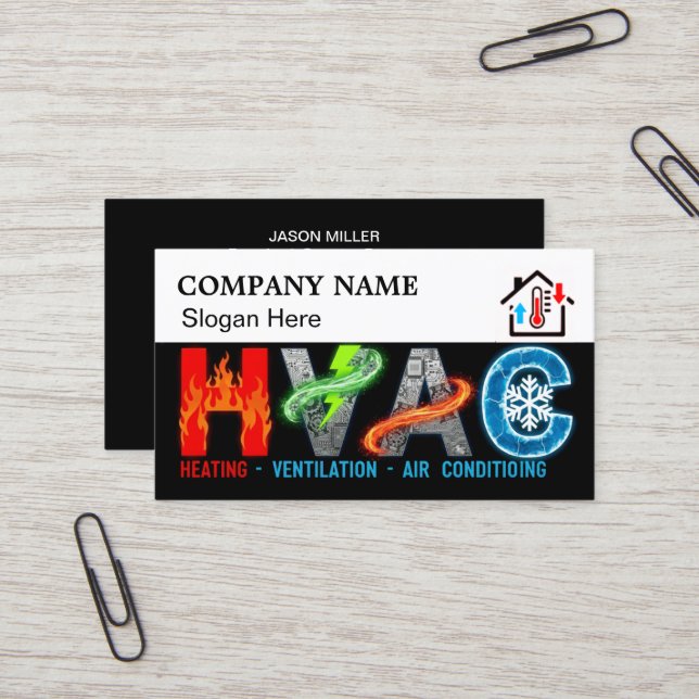 Tarjeta De Visita Custom HVAC Business Card with Company Logo & Slog (Anverso/Reverso In Situ)