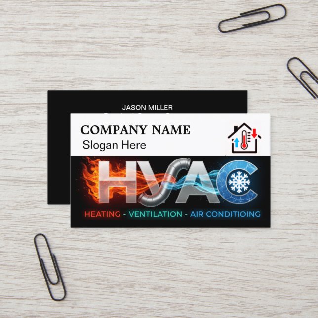 Tarjeta De Visita Custom HVAC Business Card with Company Logo slog 3 (Anverso/Reverso In Situ)
