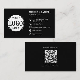 Tarjeta De Visita Custom Logo Icons Modern Black QR Code