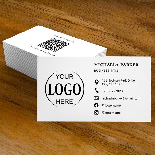 Tarjeta De Visita Custom Logo Icons Modern White QR Code (Subido por el creador)