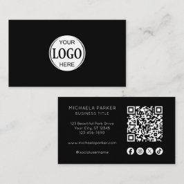 Tarjeta De Visita Custom Logo Social Icon QR Code Professional Black