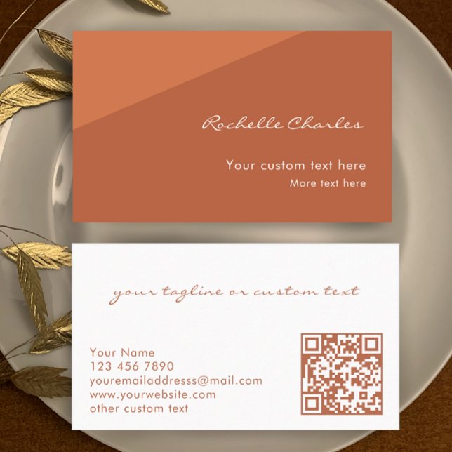Tarjeta De Visita Custom Modern Elegant Copper QR Code Professional (Personalize this stylish copper business card template. Elegant modern custom script.
)