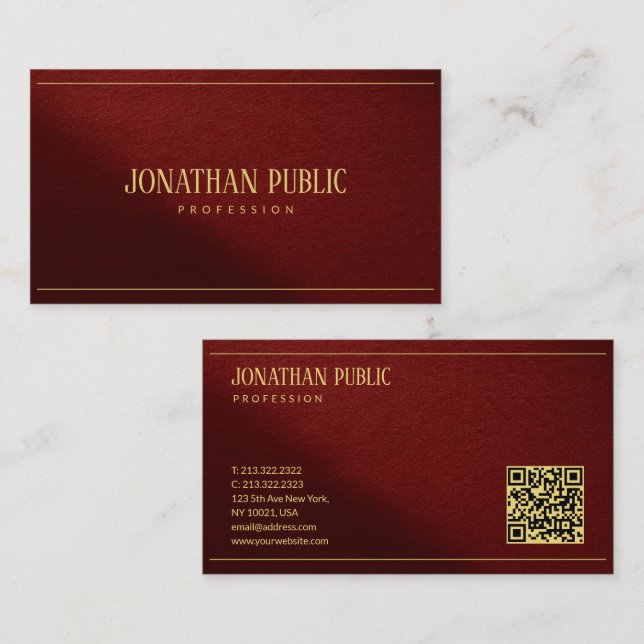 Tarjeta De Visita Custom Modern Elegant Template Gold Text QR Code (Anverso / Reverso)