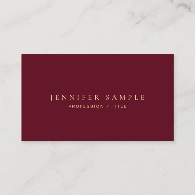 Tarjeta De Visita Custom Modern Minimalist Elegant Luxury Bordeaux (Anverso)