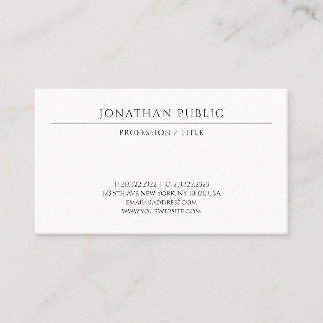 Tarjeta De Visita Custom Modern Minimalist Template Elegant (Anverso)