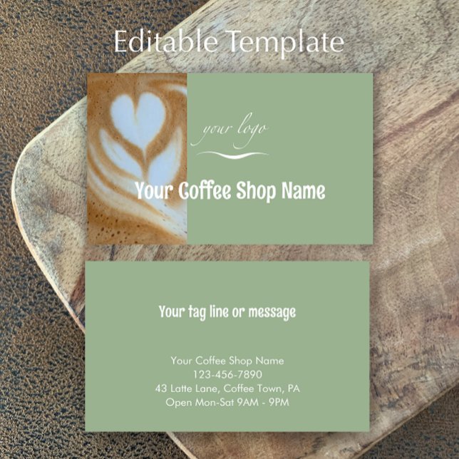 Tarjeta De Visita Custom Modern Sage Add Logo and Photo Template (Add your logo, business name and contact information for a modern sage green business card.
)