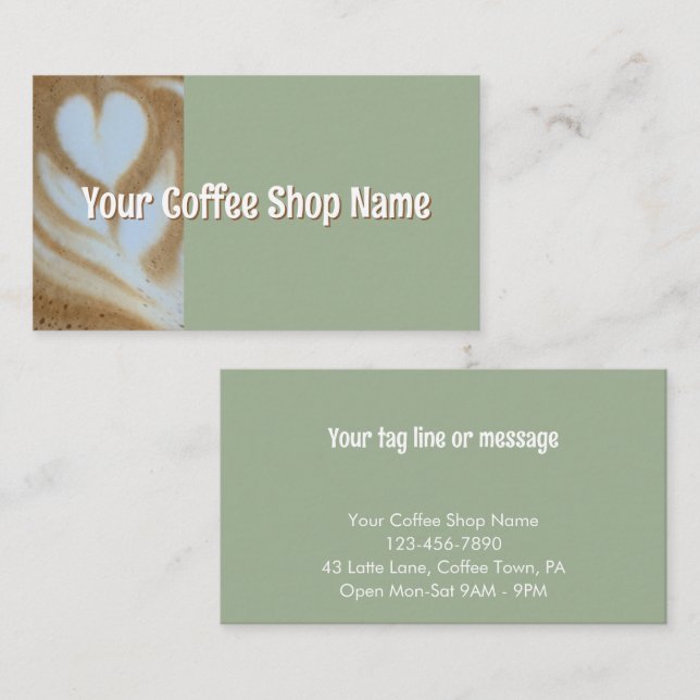 Tarjeta De Visita Custom Modern Sage Coffee Shop Photo Template (Anverso / Reverso)