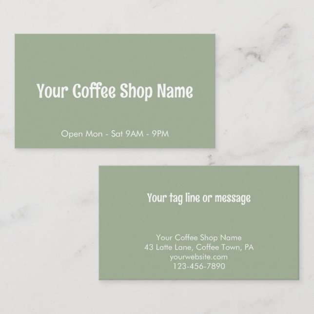 Tarjeta De Visita Custom Modern Sage Green Coffee Shop Template (Anverso / Reverso)
