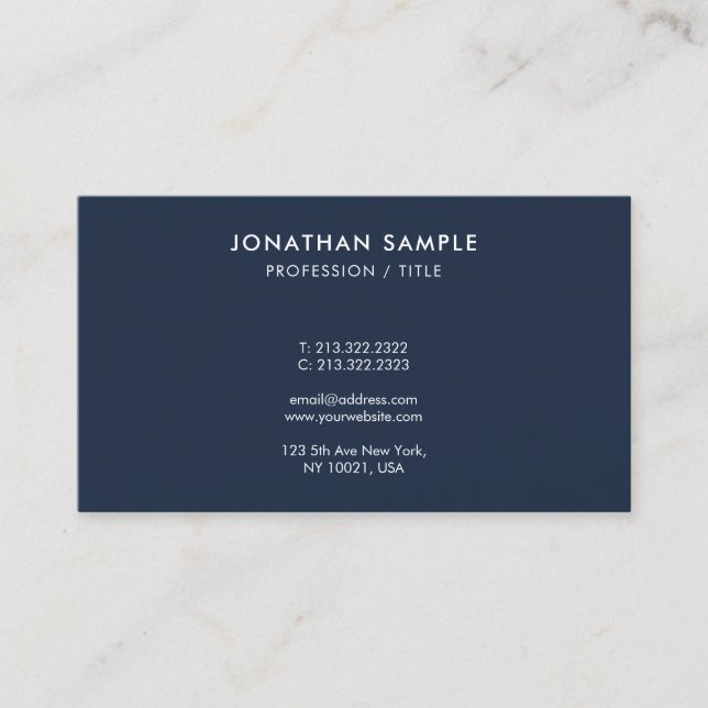 Tarjeta De Visita Custom Modern Sleek Simple Monogram Navy Blue (Anverso)