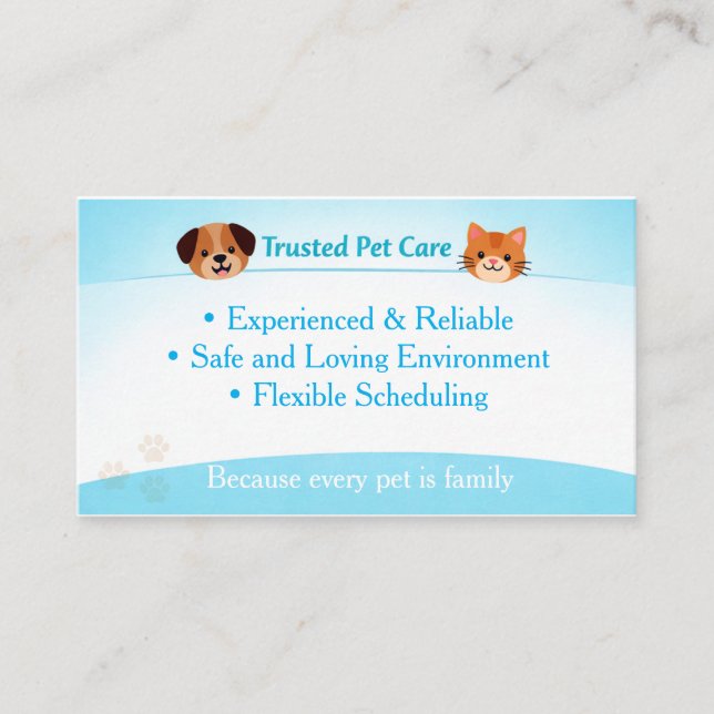 Tarjeta De Visita Custom Pet Care | Pet Sitter Dog Walker (Anverso)