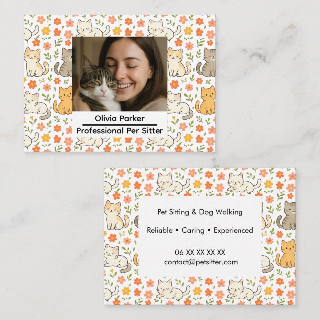 Tarjeta De Visita Custom Pet Sitter Business Card with Photo (Anverso / Reverso)