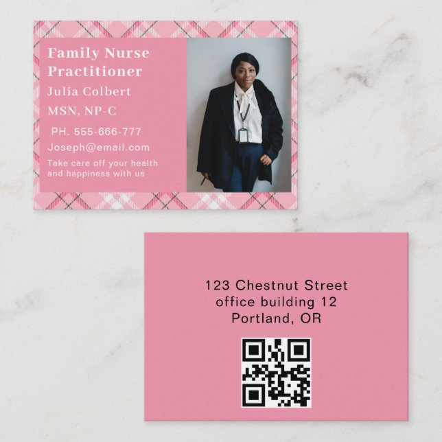 Tarjeta De Visita Custom Photo Nurse Practitioner QR Code (Anverso / Reverso)