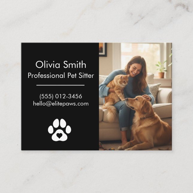 Tarjeta De Visita Custom Photo Pet Sitter Business Card  (Anverso)