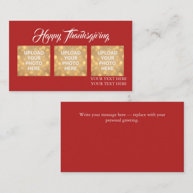 Tarjeta De Visita Custom Photo Thanksgiving Greeting  (Anverso / Reverso)