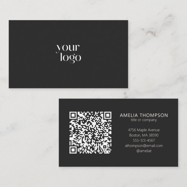 Tarjeta De Visita Custom Professional Business Logo Black QR Code (Anverso / Reverso)