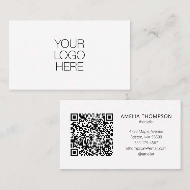 Tarjeta De Visita Custom Professional Therapist Logo White QR Code (Anverso / Reverso)