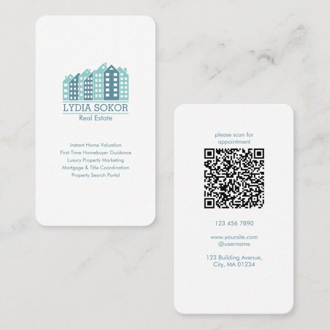 Tarjeta De Visita Custom Real Estate Business Card with QR Code (Anverso / Reverso)